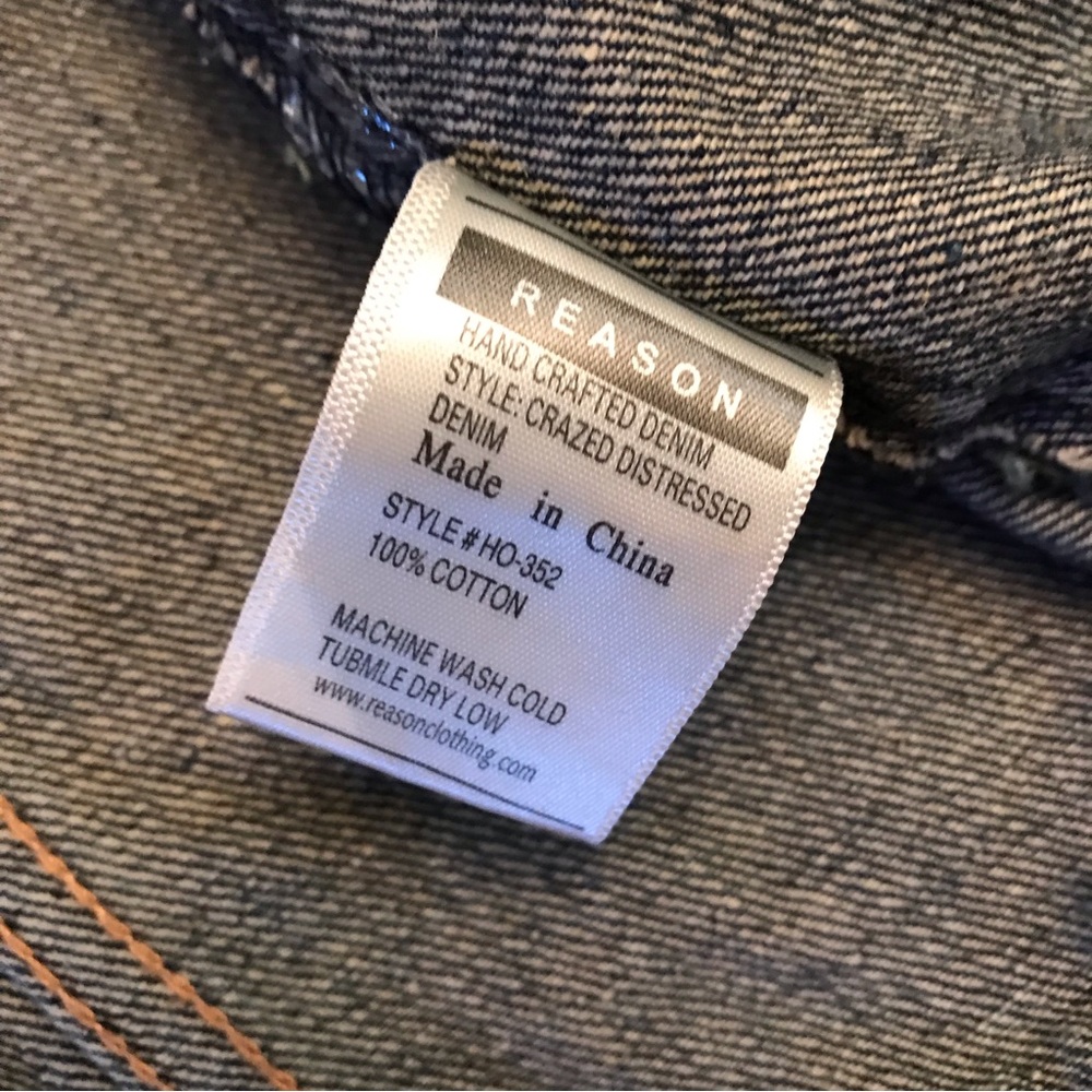 Reason Denim Trucker Jacket Size XL Blue Distressed Acid Wash Outerwear Cotton - Picture 11 of 11